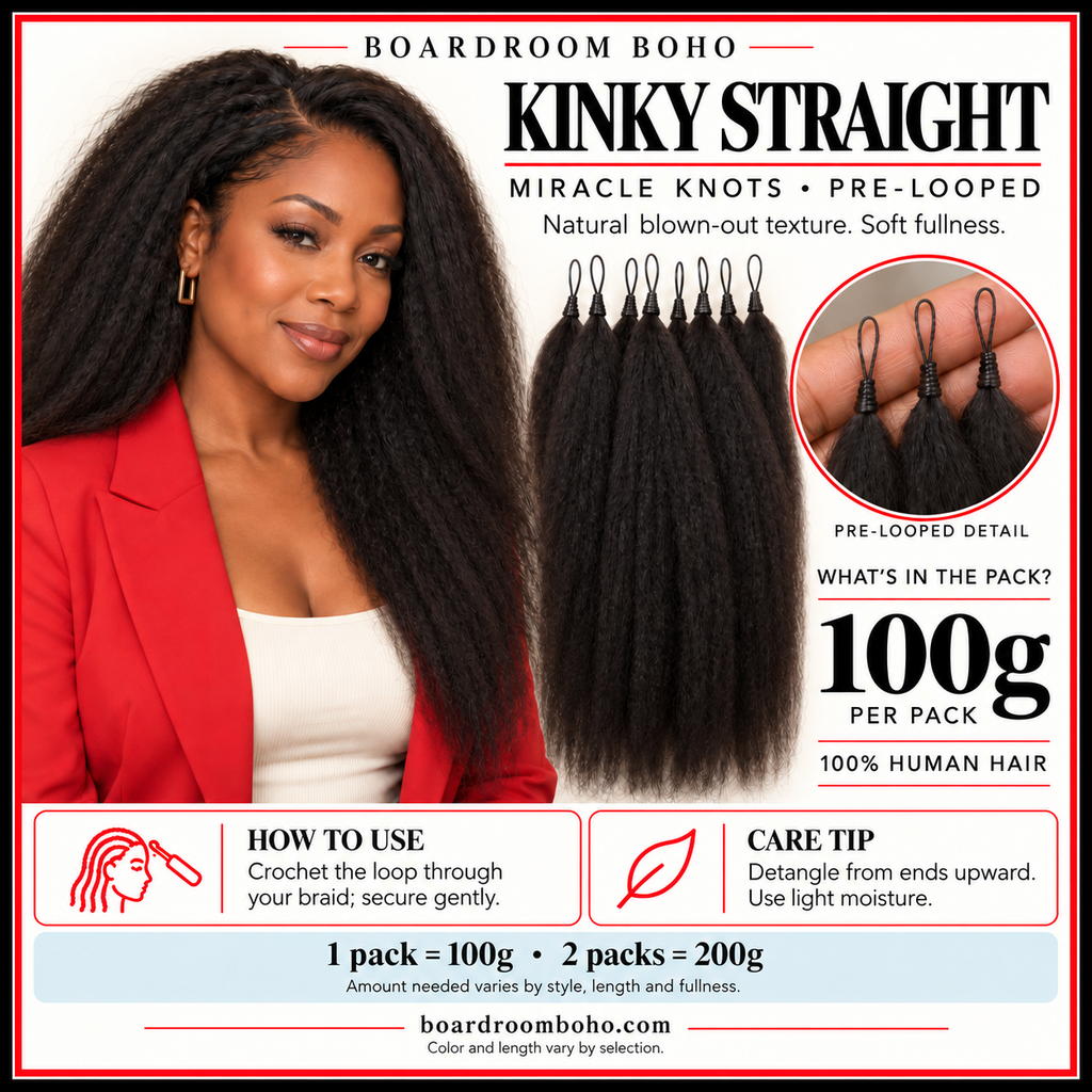 Kinky Straight Human Hair – Pre-Looped Miracle Knots – 100G