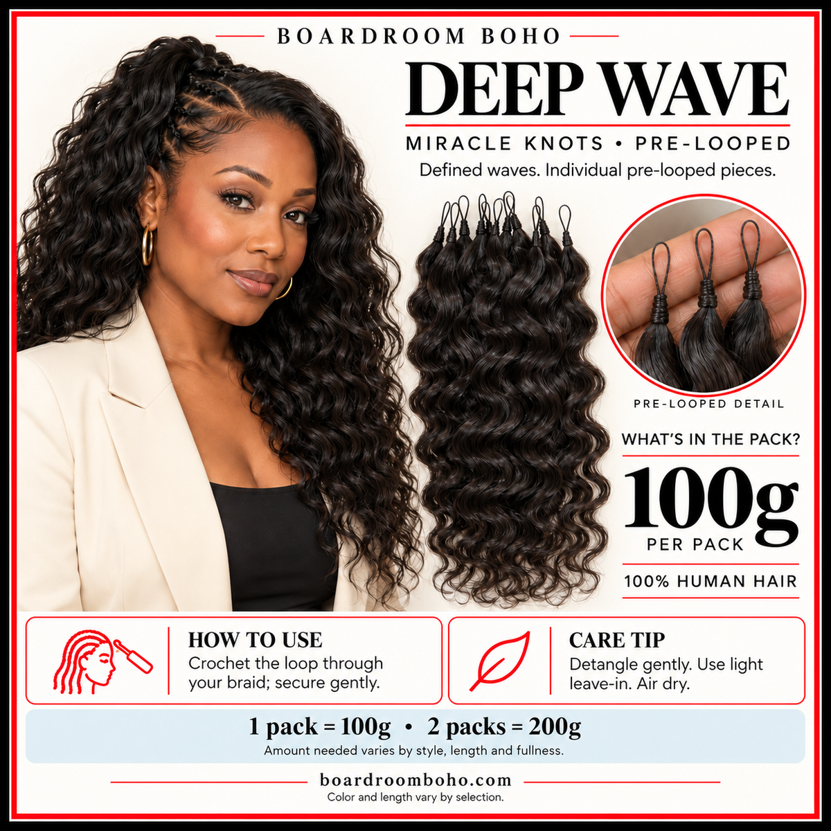 Deep Wave  Human Hair - Pre Looped - 100G