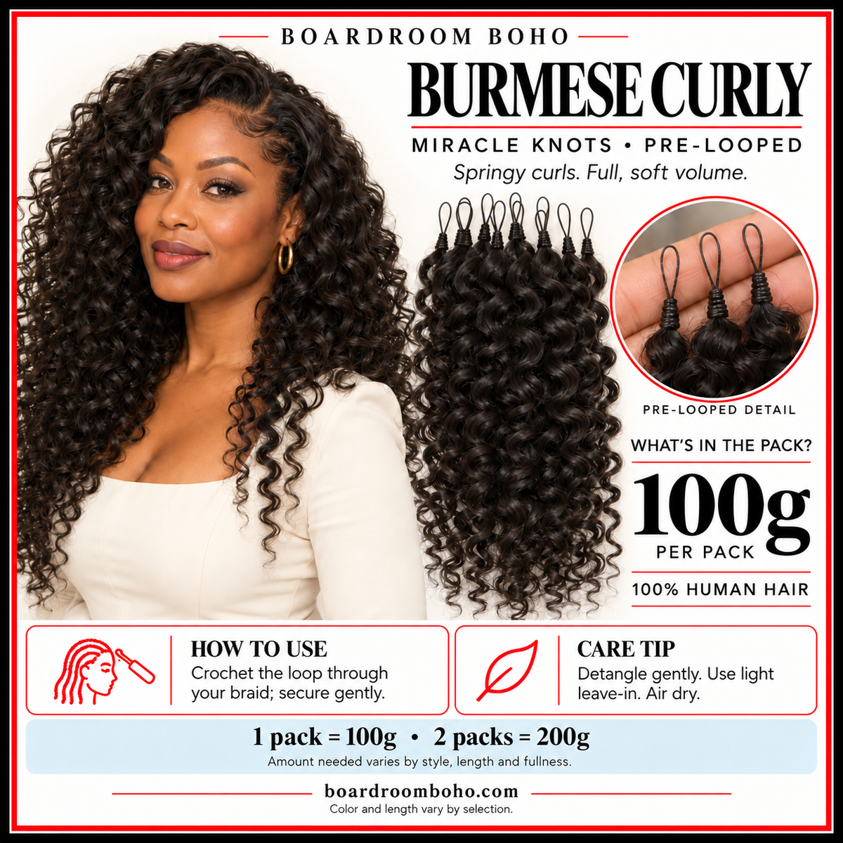 Burmese Curly Human Hair – 100G