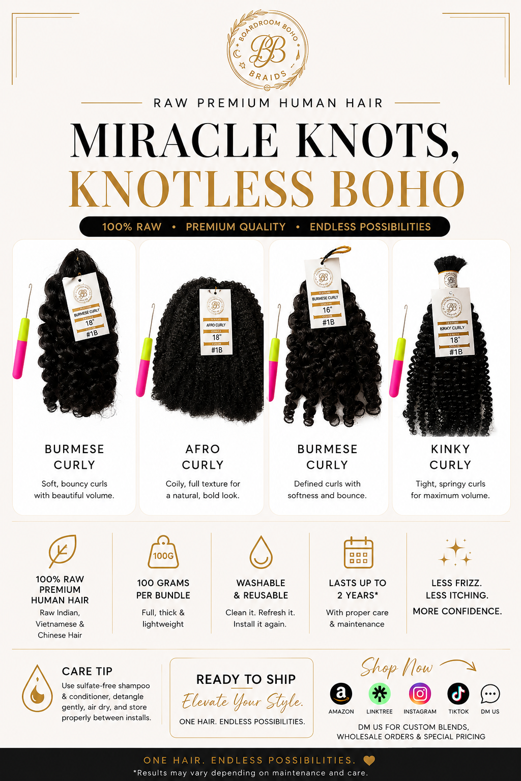 French Curly Human Hair – 100G